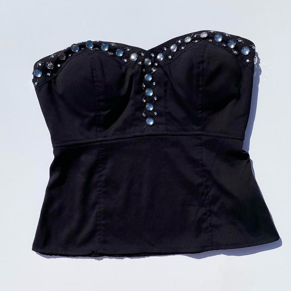 Rampage Strapless Rhinestone Top Womens Medium 2000s Goth Grunge 90s Vintage Y2K